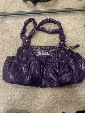 Vintage Guess Shiny Deep Purple Ruched Shoulder Bag